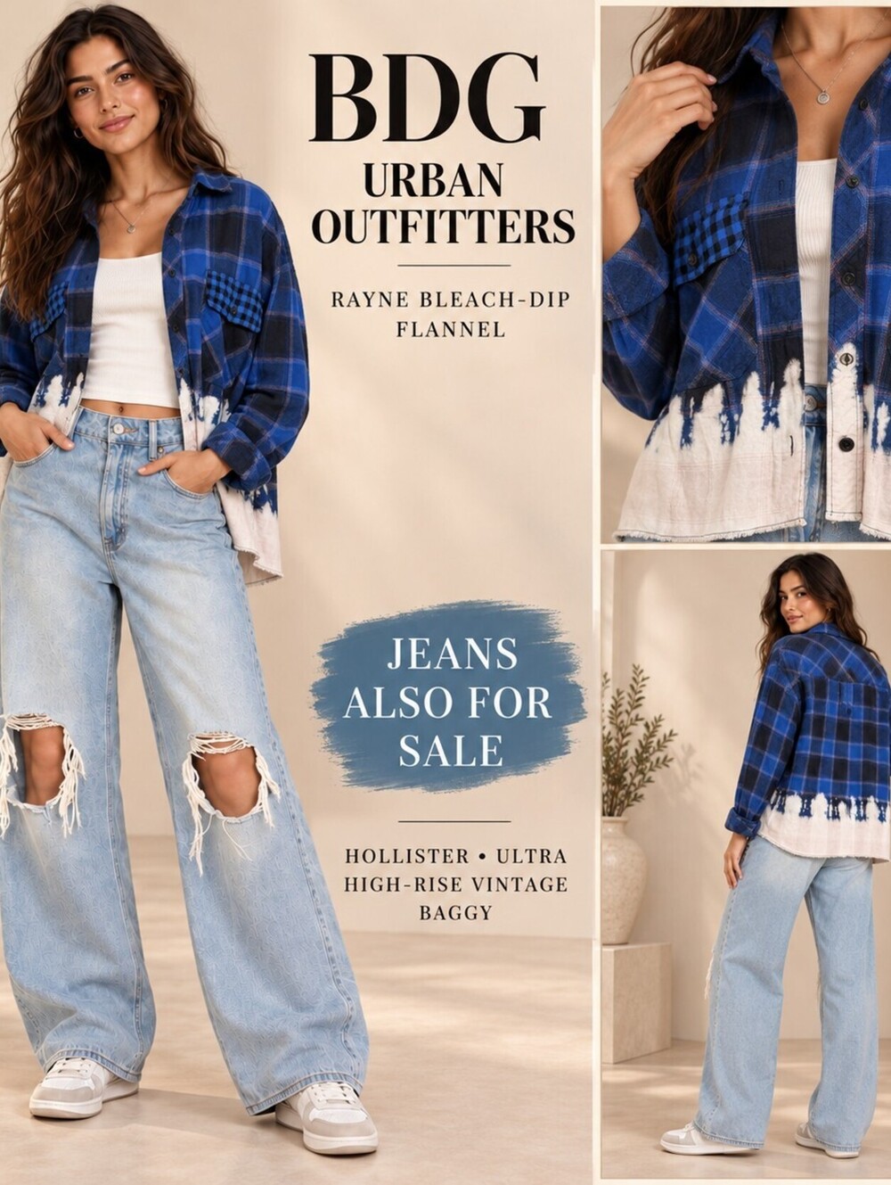 BDG Urban Outfitters Rayne Bleach Dip Plaid Cropped Flannel Shirt M Y2K